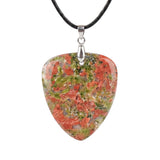 Hand-Polished Gemstone Guitar Pick Necklace with 18Inch Black Rope SN2030
