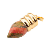 Gold Spiral Cap Bullet Shape Natural Stone Pendant, Teardrop Pointed Gemstone Charm with Grooved Gold Bail, Reiki Healing Crystal DIY Necklace Pendant