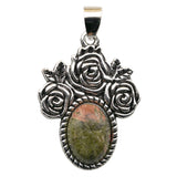 Silver Rose Flower Oval Gemstone Pendant for Making Jewelry#SP1503S-10X14mm Stone Cab Pendant Jewelry