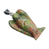 Handmade Craved 1.0Inch Gemstone Angel Pendant For Making Jewelry #SP1531