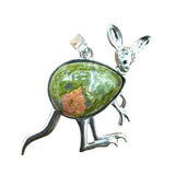 Silver Kangaroo Gemstone Pendant Keychain #KC1765 Animal Crsytal Key Chain