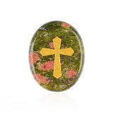 35x45MM Worry Healing Palm Stones for Meditation & Prayer with Gold Cross Design SP1904G-W17