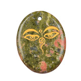 35x45mm Oval Natural Gemstone Pendant, Engraved Buddha's Contemplative Eye, Polished Crystal Disc Charm for Spiritual Jewelry, Necklace Making