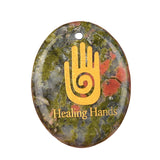 35x45mm Oval Natural Gemstone Pendant, Engraved " Hand", Polished Crystal Disc Charm for Spiritual Jewelry, Necklace Making