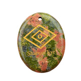 35x45mm Oval Natural Gemstone Pendant, Engraved "The Shaman's Eye", Polished Crystal Disc Charm for Spiritual Jewelry, Necklace Making
