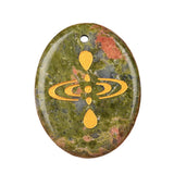 35x45mm Oval Natural Gemstone Pendant, Engraved "Mindfulness Meditation ", Polished Crystal Disc Charm for Spiritual Jewelry, Necklace Making
