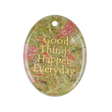 35x45mm Oval Gemstone Pendant "Good Things Happen Everyday" – Natural Stone Charm for Jewelry Making