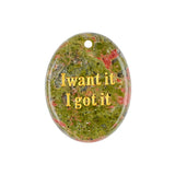 Oval Gemstone Pendants, Engraved "I Want It I Got It" Inspirational Quote, Natural Stone Charm Pendants for DIY Jewelry Making, Necklace Bracelet Crafts, 35x45mm