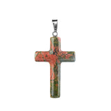 Natural Gemstone Cross Pendant for Jewelry Making DIY Necklace 27X40mm
