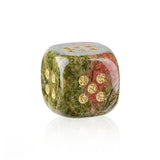 15mm Handmade Carved Gemstone Dice – Natural Stone Crystal Game Dice with Gold Pips – Premium Rounded Edge D6 for Board Games, Tarot, RPG & Decorative Use