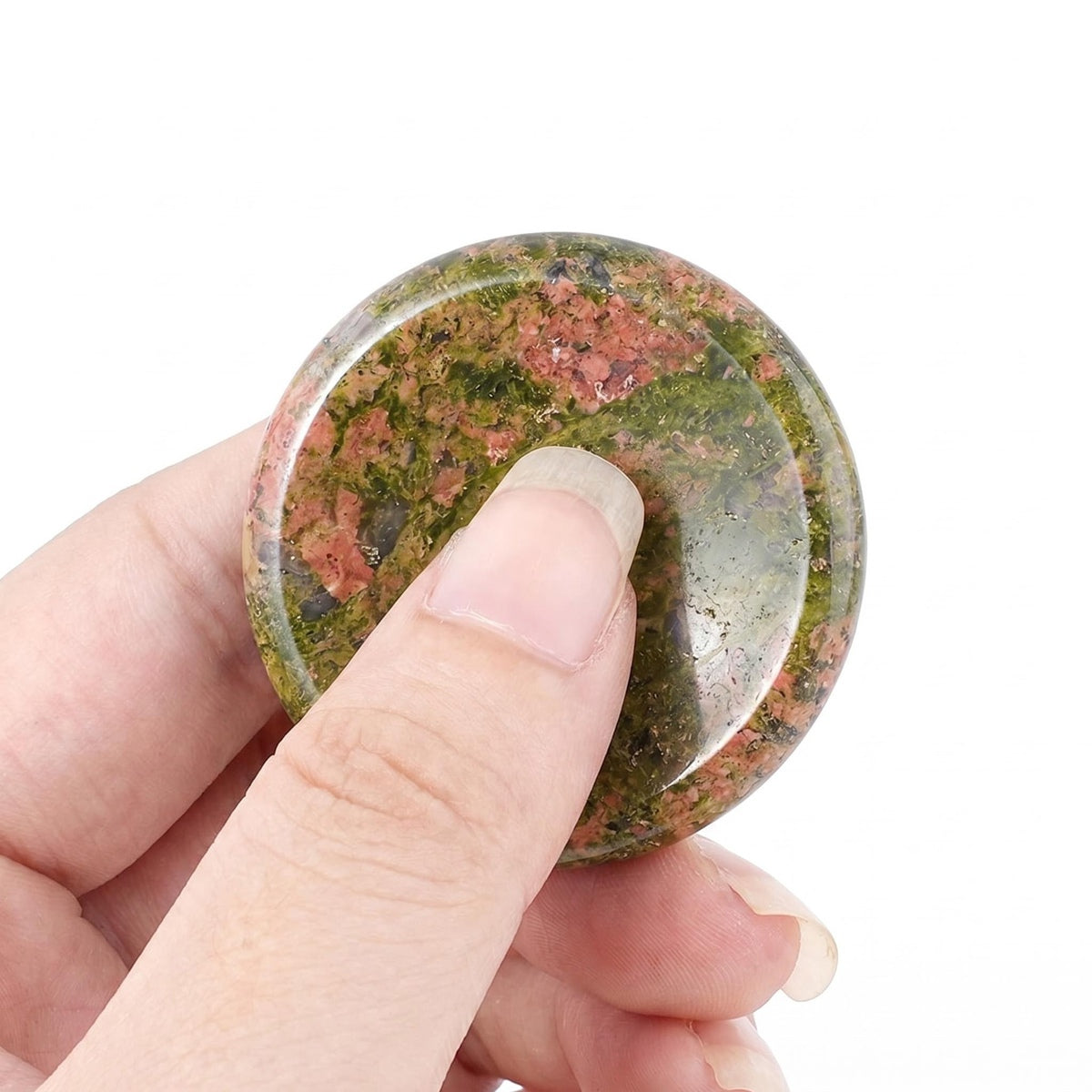 40mm Unakite Meditation Disc Worry Stone for Stress & Anxiety Relief