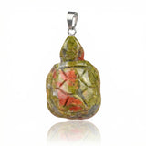1 Inch Handmade Carved Tortoise Gemstone Pendant Keychain 7 Chakra Beads Chain #KC2312S-A4
