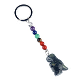 1.0Inch Handmade Craved Dinosaur Gemstone Pendant Keychain 7 Chakra Beads Chain #KC2318S-A4