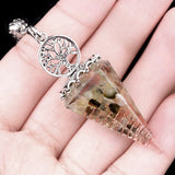 Chips Gemstone Tree of Life Resin Pendulum Wtih 7 Chakra Stone Chain hexagonal pyramid Pendant