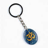 Oval Gemstone Disc Keychain– Carved with Custom Words & Symbol -"3D & OM"