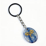 Oval Gemstone Disc Keychain– Carved with Custom Words & Symbol -"The Buddha's Contemplative Eye"