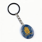Oval Gemstone Disc Keychain– Carved with Custom Words & Symbol -"Hand"