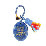 Natural Stone 35X45MM Oval Gemstone Pendant (#W07-Good Things Happen Everyday ) Tassel Keychain