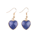 Natural Heart Gemstone Dangle Earrings - 15mm Polished Crystal Healing Pendant Charms, Dainty Gold Drop Earrings for Women & Girls