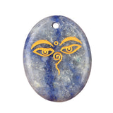 35x45mm Oval Natural Gemstone Pendant, Engraved Buddha's Contemplative Eye, Polished Crystal Disc Charm for Spiritual Jewelry, Necklace Making