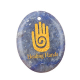 35x45mm Oval Natural Gemstone Pendant, Engraved " Hand", Polished Crystal Disc Charm for Spiritual Jewelry, Necklace Making