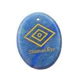 35x45mm Oval Natural Gemstone Pendant, Engraved "The Shaman's Eye", Polished Crystal Disc Charm for Spiritual Jewelry, Necklace Making
