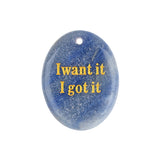 Oval Gemstone Pendants, Engraved "I Want It I Got It" Inspirational Quote, Natural Stone Charm Pendants for DIY Jewelry Making, Necklace Bracelet Crafts, 35x45mm