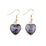 Natural Heart Gemstone Dangle Earrings - 15mm Polished Crystal Healing Pendant Charms, Dainty Gold Drop Earrings for Women & Girls