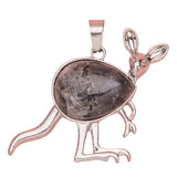 Silver Kangaroo Gemstone Pendant Keychain #KC1765 Animal Crsytal Key Chain