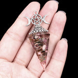 Triple Moon Pentacle Orgone Pendulum Pendant Resin Crystal Dowsing Charm Chain for Wicca & Spiritual Jewelry