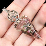 Chips Gemstone Tree of Life Resin Pendulum Wtih 7 Chakra Stone Chain hexagonal pyramid Pendant