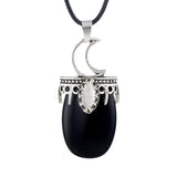 Vintage Silver Capped Multiple Gemstone Moon Pendant Necklace with Adjustable Rope for Reiki and Meditation #SN2055