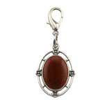 Silver Oval Gemstone Pendant Charms Tag #SP1502S-BT Stone Keychain for Bag