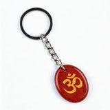 Oval Gemstone Disc Keychain– Carved with Custom Words & Symbol -"3D & OM"