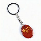 Oval Gemstone Disc Keychain– Carved with Custom Words & Symbol -"The Buddha's Contemplative Eye"