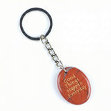 Oval Gemstone Disc Keychain– Carved with Custom Words & Symbol -Good Things Happen Everyday