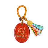 Good Things Happen Everyday Natural Crystal Keychain - Positive Affirmation Palm Stone with Tassel, Multi-Stone Options for Bag/Car Decor #KC1964