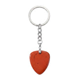 Natural Gemstone Guitar Pick Keychain with Simple Key Chain 27x32MM Crystal Pendant KC2030