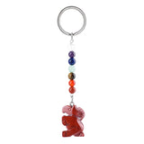 Gemstone Snal Pendant Keychain Hand Carved 25MM Animal Keyring 7 Chakra Beads Chain Accessories for Bag #KC2302S-A4