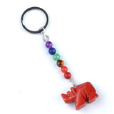 1 Inch Rhinoceros Gemstone Pendant Keychain 7 Chakra Beads Chain #KC2306S-A4