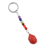 1Inch Gemstone Hedgehog Pendant Keychain 7 Chakra Beads Chain #KC2308S-A4