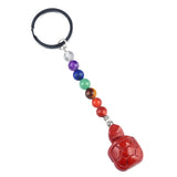 1 Inch Handmade Carved Tortoise Gemstone Pendant Keychain 7 Chakra Beads Chain #KC2312S-A4