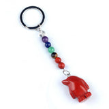 1 Inch Hand-Carved Penguin Gemstone Pendant Keychain 7 Chakra Beads Chain #KC2313S-A4