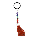 1.0 Inch Hand Carved Wolf Gemstone Pendant Keychain 7 Chakra Beads Chain #KC2314S-A4