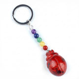 1.0 Inch Hand Carved Beetle Gemstone Pendant Keychain 7 Chakra Beads Chain  #KC2315S-A4