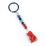 1.0 Inch Hand Carved Dog Gemstone Pendant Keychain 7 Chakra Beads Chain #KC2316S-A4