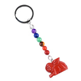 1.0Inch Handmade Craved Rabbit Animal Gemstone Pendant Keychain 7 Chakra Beads Chain #KC2320S-A4