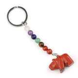Gemstone Bear Pendant Keychain Hand Carved 25MM Animal Keyring 7 Chakra Beads Chain Accessories for Bag #KC2324S-A4