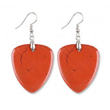 Hand-Polished Gemstone Guitar Pick Pendant Dangle Earrings Unique Crystal Jewelry PE2030