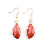 Gold Facted Teardrop Gemstone Pendant Dangle Earring for Women Girls